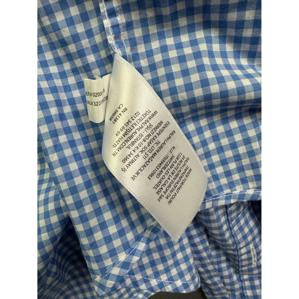 Ralph Lauren Boys Blue Gingham Natural Stretch Button Down‎ Shirt Size M 10-12